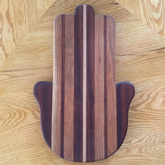 Hamsa Cutting Board Mixed Hardwoods Hand Crafted Reversible Bread Challah Board - Picture 1 of 6